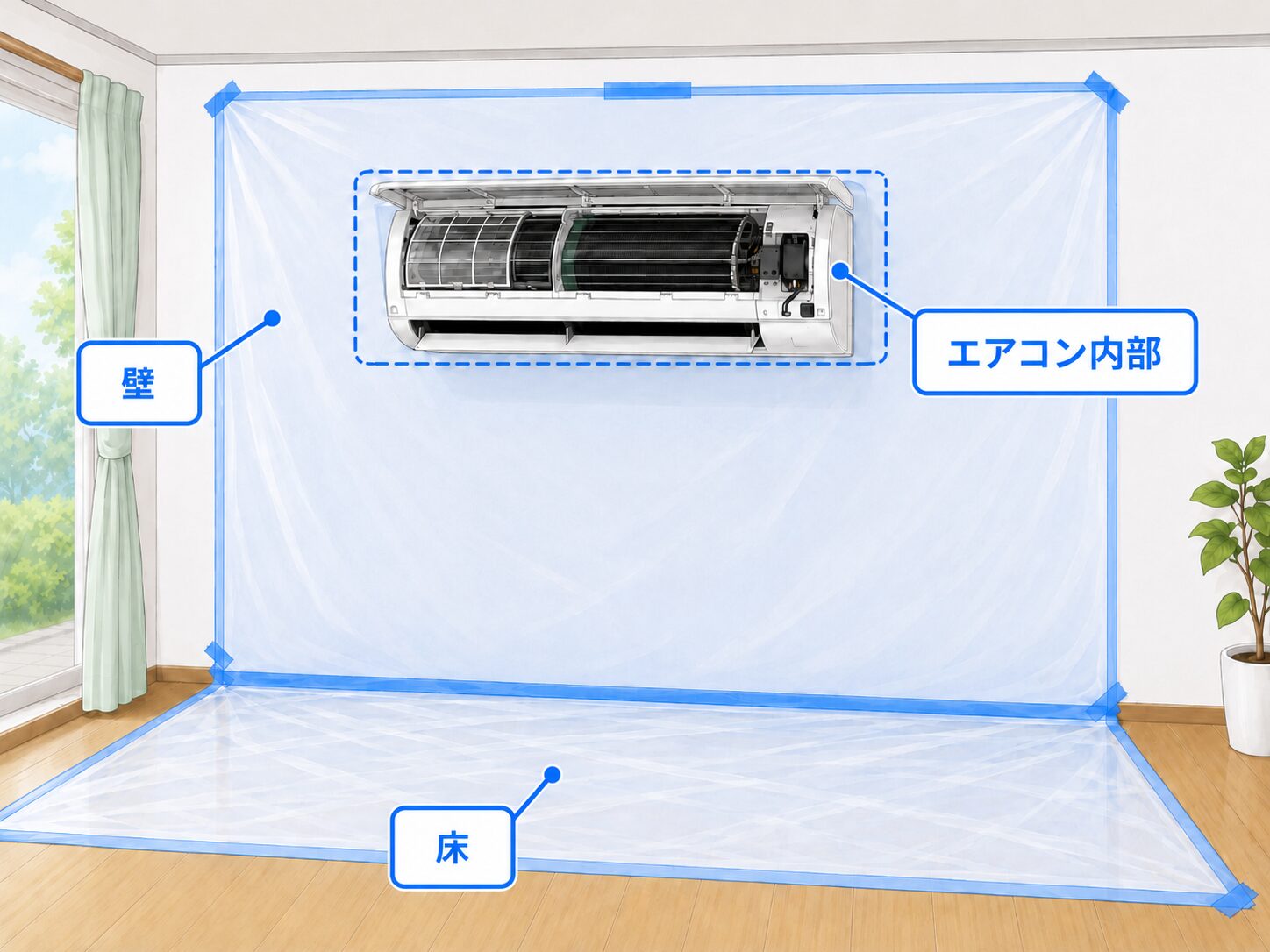 エアコン掃除前の養生