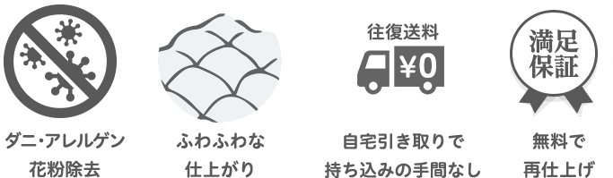 ダニアレルゲン花粉除去・ふわふわな仕上がり・送料無料・無料で再仕上げ