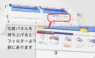フィルターの手前に「お掃除ユニット」や「ダストボックス」がある