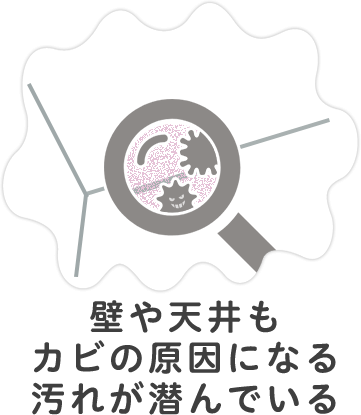 壁や天井もカビの原因になる汚れが潜んでいる